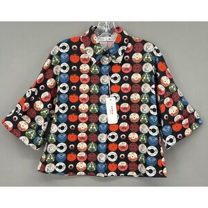 Akris Punto Blouse Womens 4 Black Multicolor Record Print Cotton Music NWT
